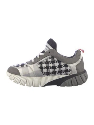 Pre-owned Thom Browne Leather Plaid Print Athletic Sneakers In Grey