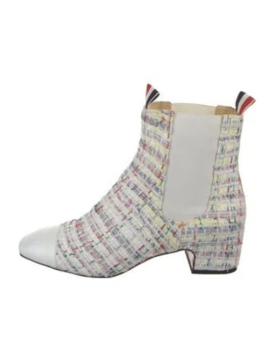Pre-owned Thom Browne Leather Printed Chelsea Boots In White