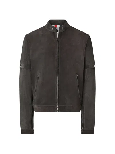 Thom Browne Leather Racer Jacket In Gray
