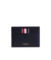 Thom Browne Textured Cowhide Leather Card Wallet With Iconic Striped Tab In Black