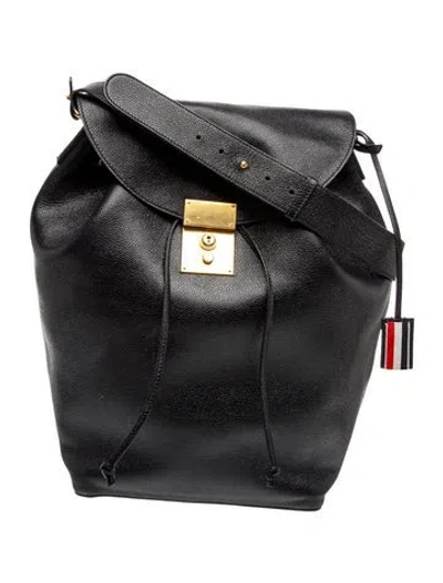 Pre-owned Thom Browne Leather Shoulder Bag In Black
