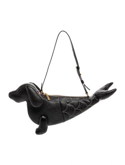 Pre-owned Thom Browne Leather Shoulder Bag In Black