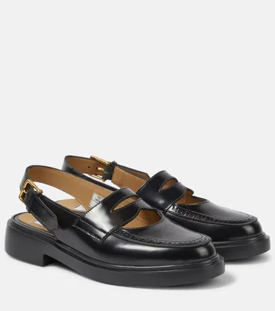 Thom Browne Perforated Leather Slingback Penny Loafers In Black