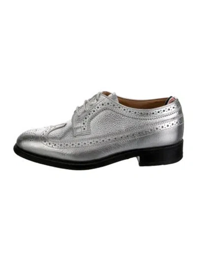 Pre-owned Thom Browne Leather Sneakers In Metallic/silver