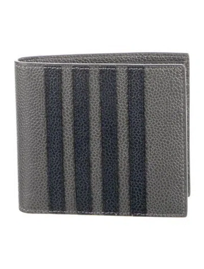 Pre-owned Thom Browne Leather Striped Bifold Wallet In Gray