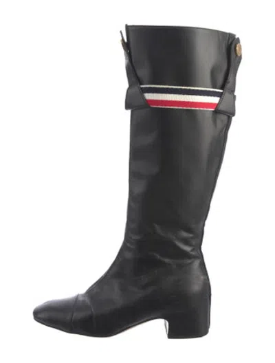 Pre-owned Thom Browne Leather Striped Boots In Black