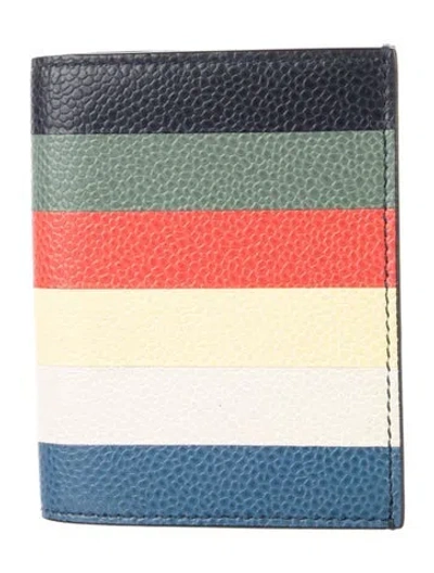 Pre-owned Thom Browne Leather Striped Card Holder In Blue