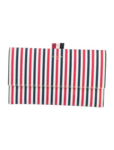 Pre-owned Thom Browne Leather Striped Continental Wallet In Blue/red/white
