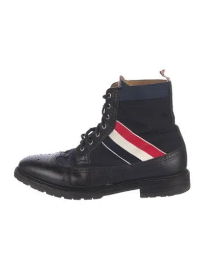 Pre-owned Thom Browne Leather Striped Lace-up Boots In Black