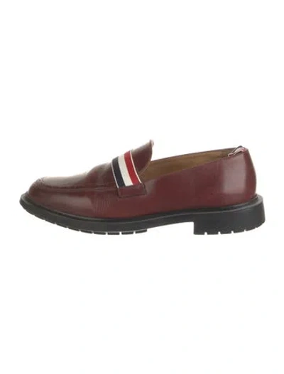 Pre-owned Thom Browne Leather Striped Loafers In Burgundy