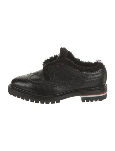Pre-owned Thom Browne Leather Striped Oxfords In Black