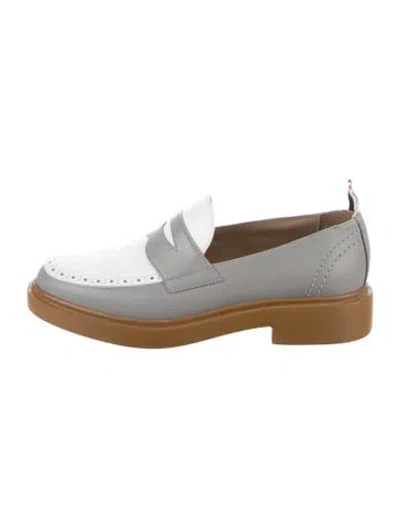 Pre-owned Thom Browne Leather Striped Oxfords In Grey/neutrals/white