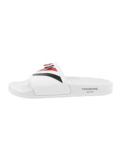 Pre-owned Thom Browne Leather Striped Slides In White