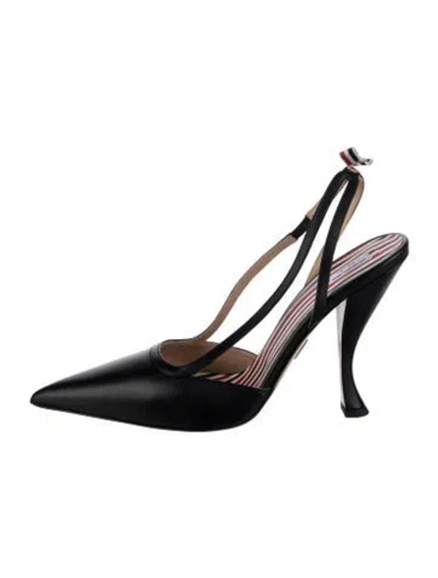 Pre-owned Thom Browne Leather Striped Slingback Pumps In Black