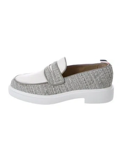Pre-owned Thom Browne Leather Tweed Pattern Loafer Sneakers In Silver