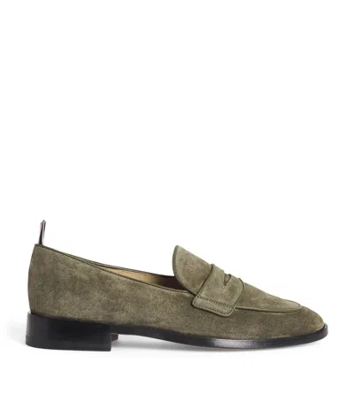 Thom Browne Leather Varsity Penny Loafers In Green
