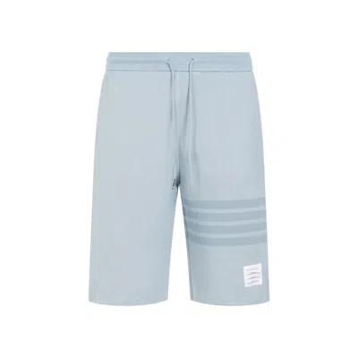 Thom Browne Light Blue Cotton Denim Sweat Shorts In Grey