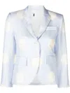 Thom Browne Light Blue Polka-dot Print Silk Blazer In Light Blue