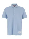 Thom Browne Light Blue Polo Shirt With Four Stripe Detail And Logo Patch On The Front In Cotton Man In Blue