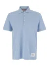 Thom Browne Light Blue Polo Shirt With Four Stripe Detail And Logo Patch On The Front In Cotton Man In Multicolor
