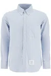 Thom Browne Light Blue Shirt With Button-down Collar And Striped Rwb Detail On The Rear In Cotton Man In Metallic