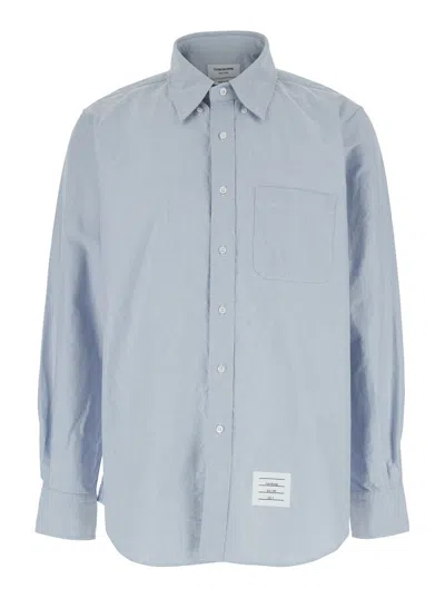 Thom Browne Light Blue Shirt With Button-down Collar And Striped Rwb Detail On The Rear In Cotton Ma In Multicolor