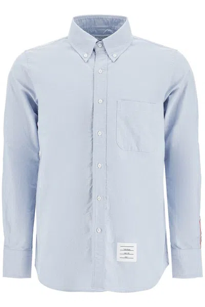 Thom Browne Light Blue Shirt With Button-down Collar And Striped Rwb Detail On The Rear In Cotton Man
