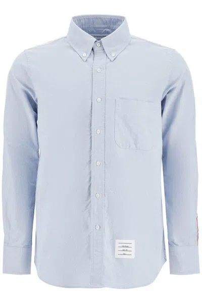 Thom Browne Light Blue Shirt With Button-down Collar And Striped Rwb Detail On The Rear In Cotton Man In Metallic