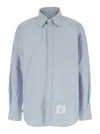 Thom Browne Light Blue Shirt With Button-down Collar And Striped Rwb Detail On The Rear In Blue