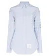 Thom Browne Logo Patch Buttoned Shirt In Blue