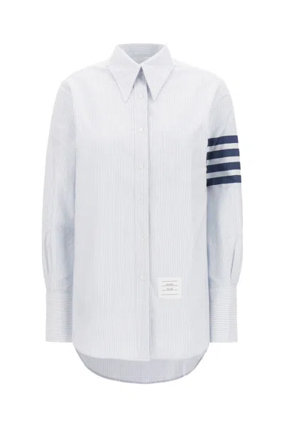 Thom Browne Light Blue Striped Shirt With 4bar Detail In Cotton Woman