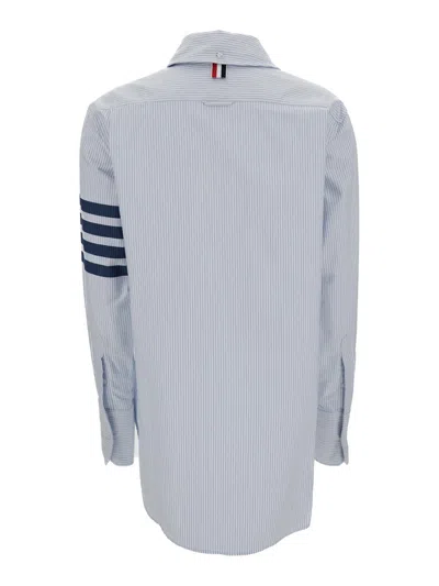 Thom Browne Exaggerated Easy Fit Point Collar Shirt In University Stripe W/ Woven 4 Bar Stripe Oxfordw In Blue