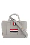 Thom Browne Light Gray Leather Micro Tool Tote Bag With Tricolor Stripes In Grey