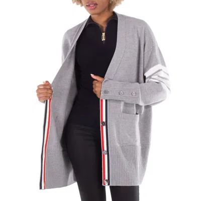 Thom Browne Light Grey 4-bar Exaggerated Fit V-neck Cardigan In Multi