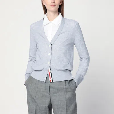 Thom Browne Light Grey Cardigan In Cotton And Silk Women In Gray