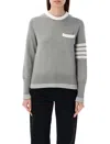 THOM BROWNE LIGHT GREY COTTON POINTELLE-KNIT 4-BAR JUMPER FOR WOMEN