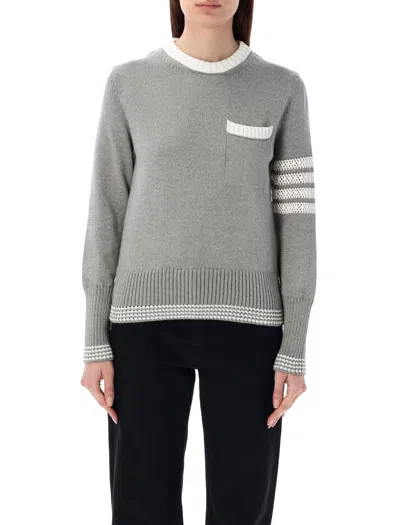 THOM BROWNE LIGHT GREY COTTON POINTELLE-KNIT 4-BAR JUMPER FOR WOMEN