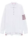 Thom Browne Striped Cotton Blend Polo Shirt With Pocket In White