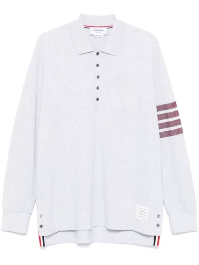 THOM BROWNE LIGHT GREY COTTON POLO SHIRT