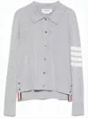 Thom Browne Light Grey Knit Sweater With Classic Collar And Striped Accents In Blue