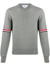 Thom Browne Milano Stitch Crew Neck Pullover In Light Grey