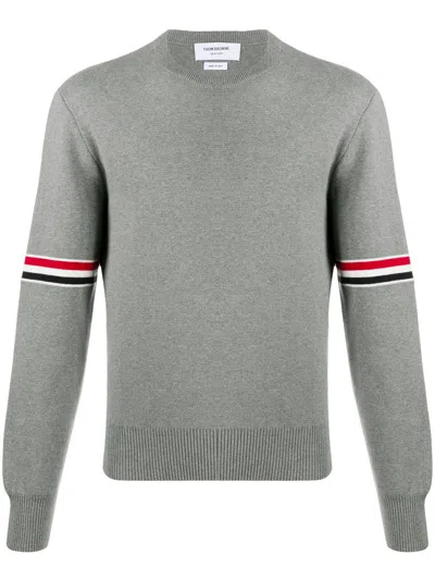 THOM BROWNE LIGHT GREY LOGO DETAIL JUMPER