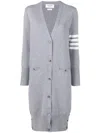 Thom Browne Light Grey Merino Wool Cardigan With Signature Stripe Accents