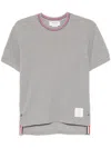 Thom Browne Cotton Crew Neck T-shirt With Stripe Detailing In Gray