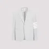 Thom Browne 4-bar Single-breasted Seersucker Blazer In Light Grey