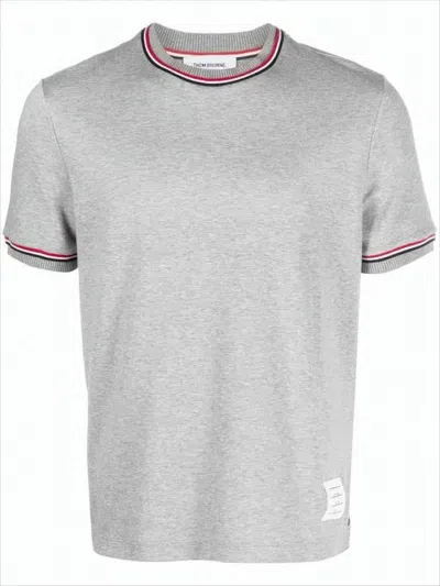 Thom Browne Heathered Grey Short-sleeve T-shirt With Accented Stripes In Gray