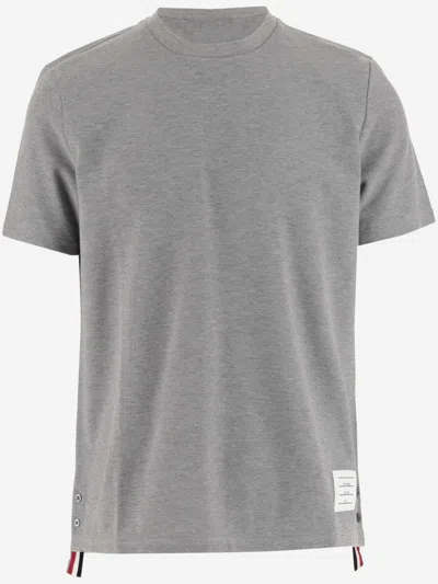 THOM BROWNE LIGHT GREY STRIPE-DETAIL COTTON T-SHIRT