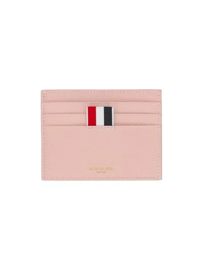 Thom Browne Card Holder W/note Compartment In Pebble Grain Leather In Pink