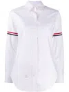 Thom Browne Cotton Shirt With Embroidered Stripes And Pocket In Light Pink