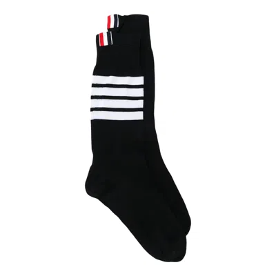 Thom Browne Lightweight Cotton 4-bar Mid Calf Socks Women In Black